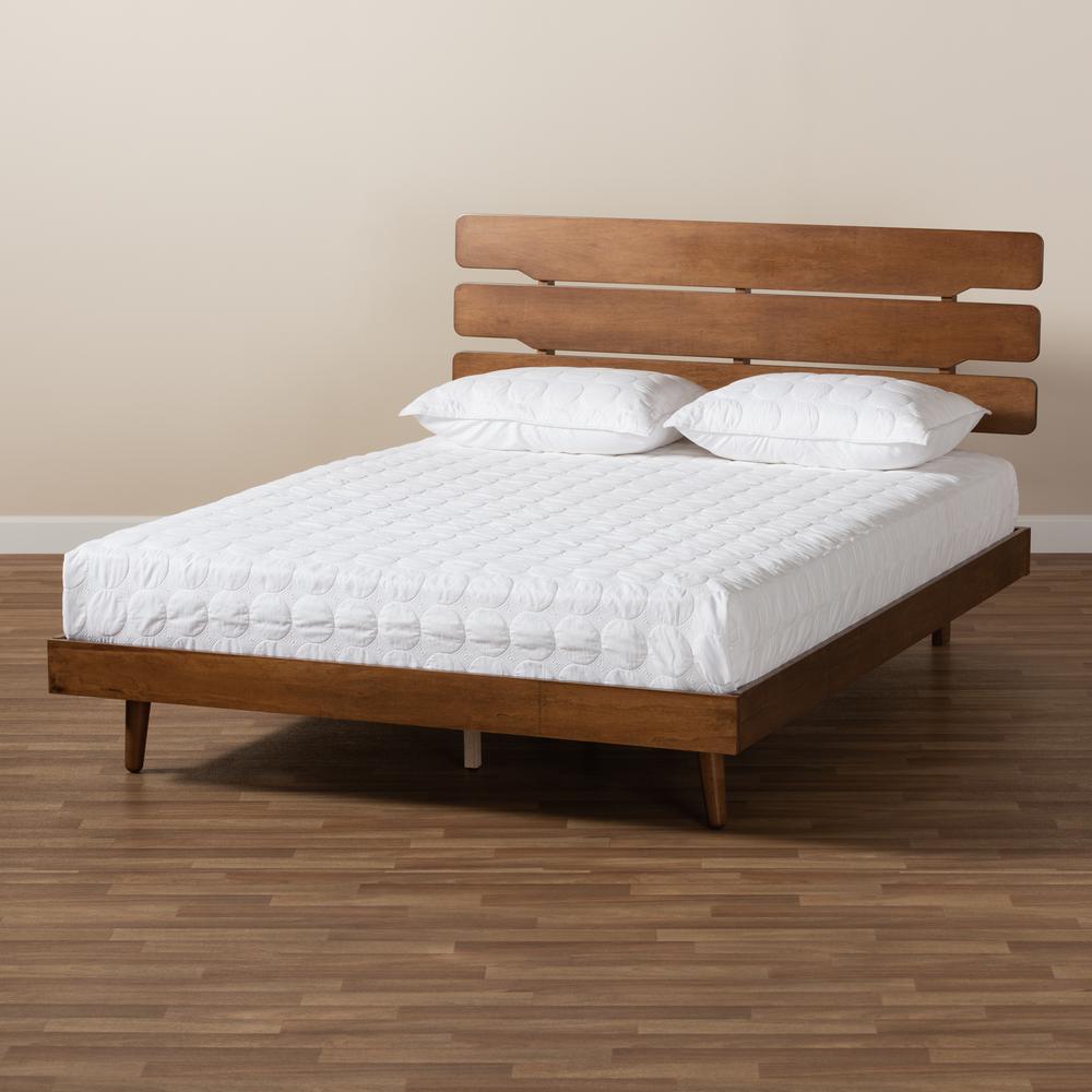 Baxton Studio Anzia Mid-Century Modern Walnut Finished Wood Queen Size Platform bed. Picture 17