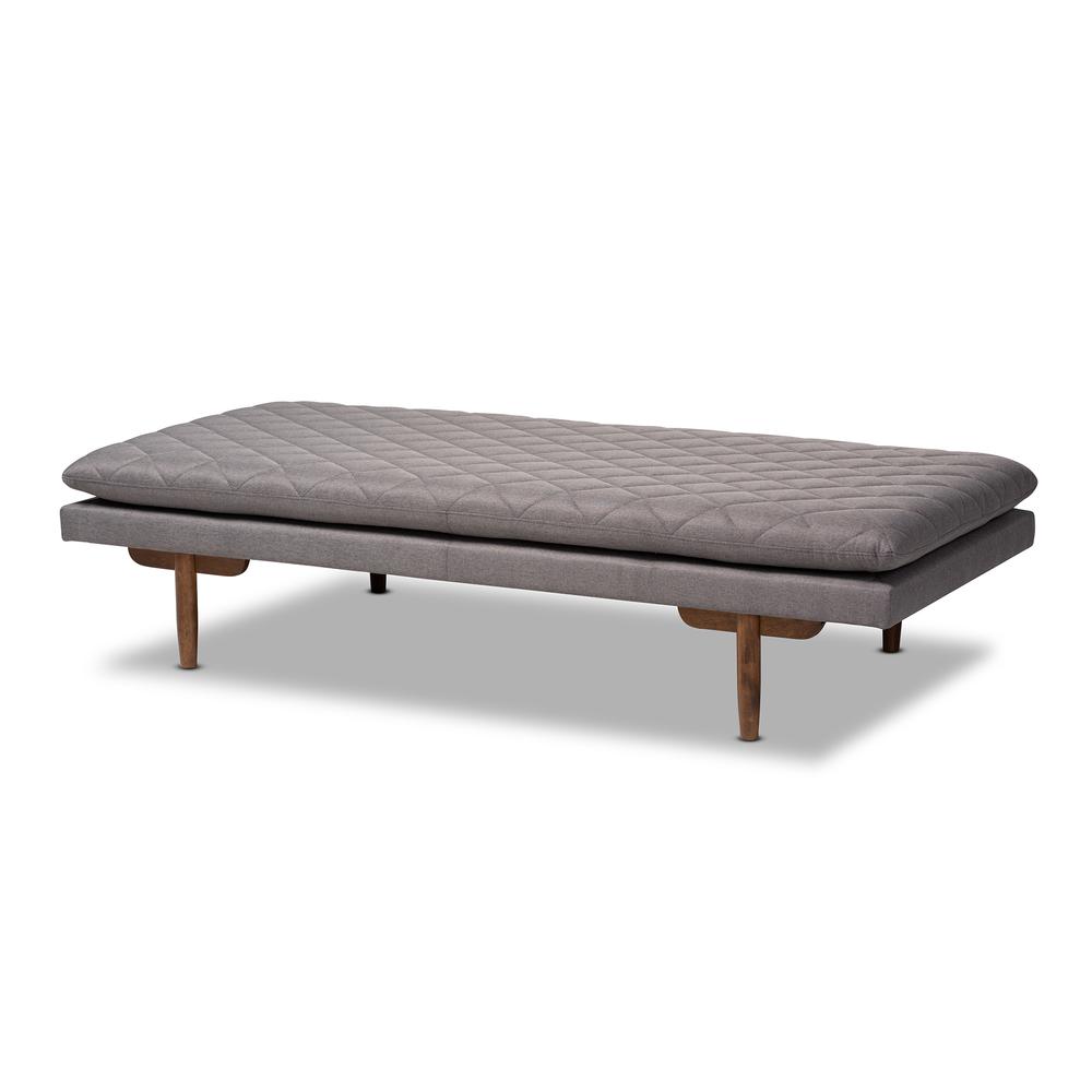 Marit Mid-Century Modern Grey Fabric Upholstered Walnut Finished Wood Daybed. Picture 9