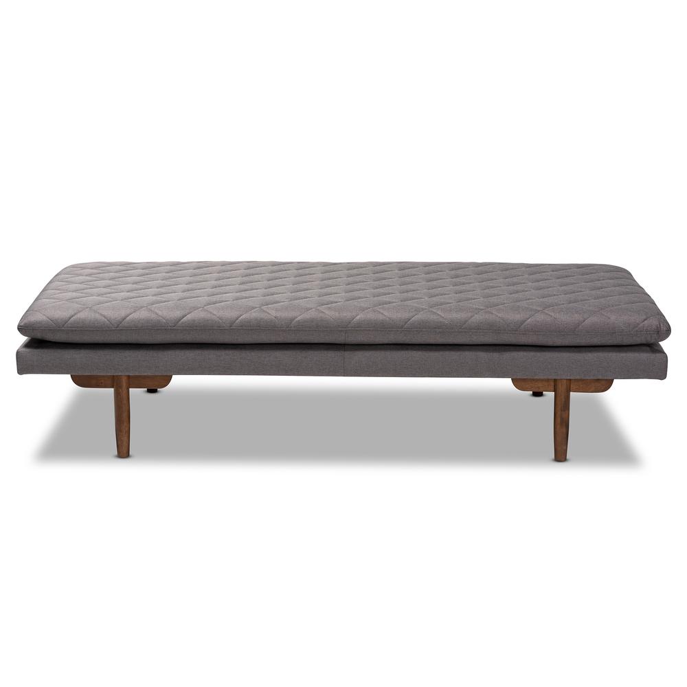 Marit Mid-Century Modern Grey Fabric Upholstered Walnut Finished Wood Daybed. Picture 10