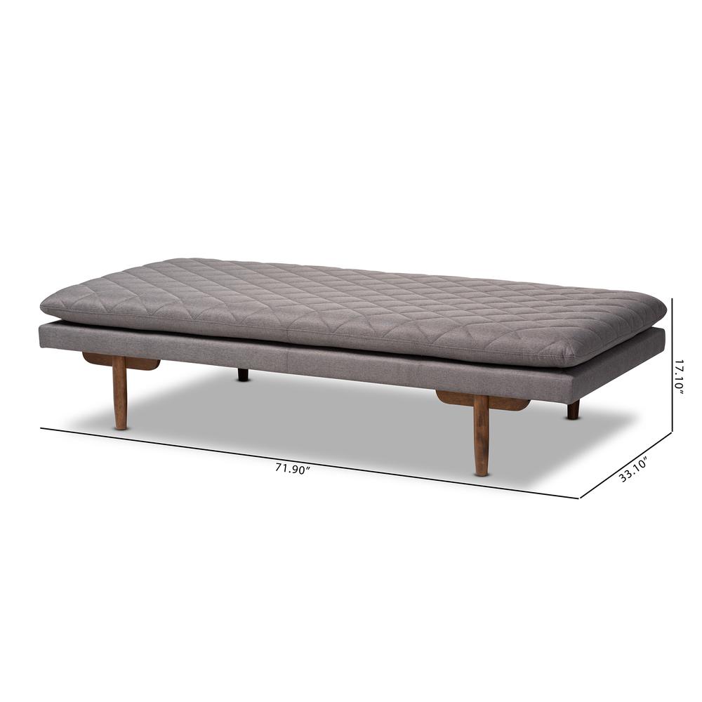 Marit Mid-Century Modern Grey Fabric Upholstered Walnut Finished Wood Daybed. Picture 16