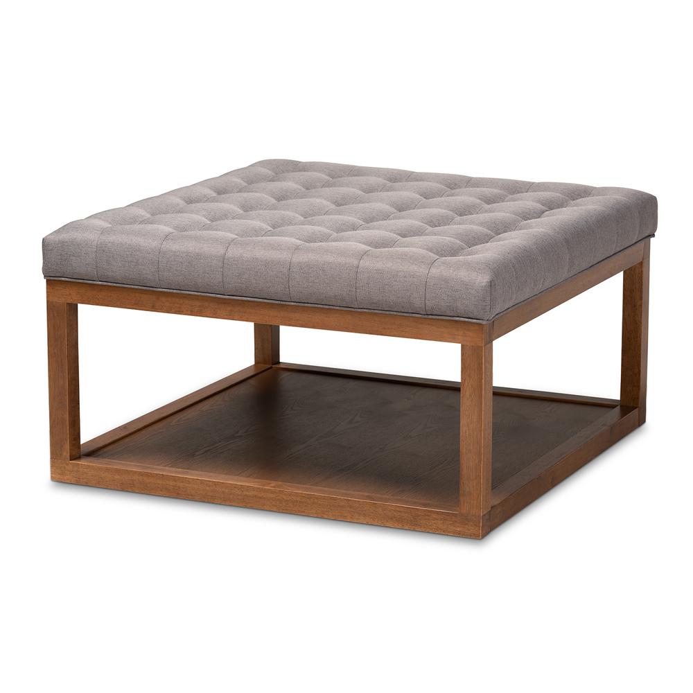 Grey Fabric Upholstered Walnut Finished Cocktail Ottoman. Picture 8