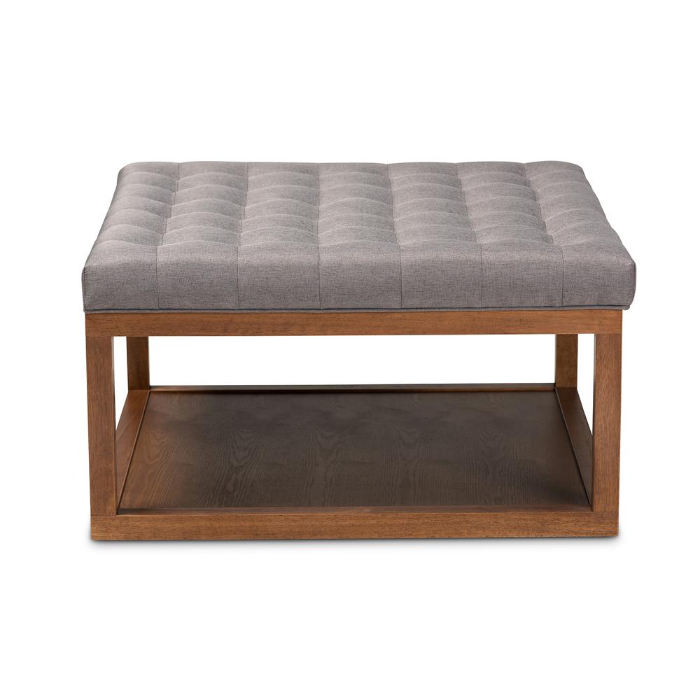 Grey Fabric Upholstered Walnut Finished Cocktail Ottoman. Picture 9
