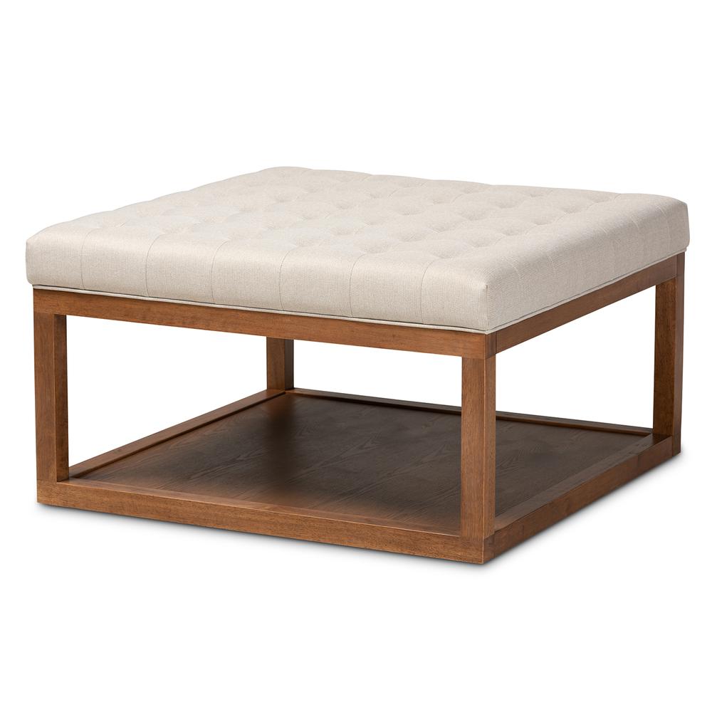 Baxton Studio Alvere Modern and Contemporary Beige Fabric Upholstered Walnut Finished Cocktail Ottoman. Picture 10