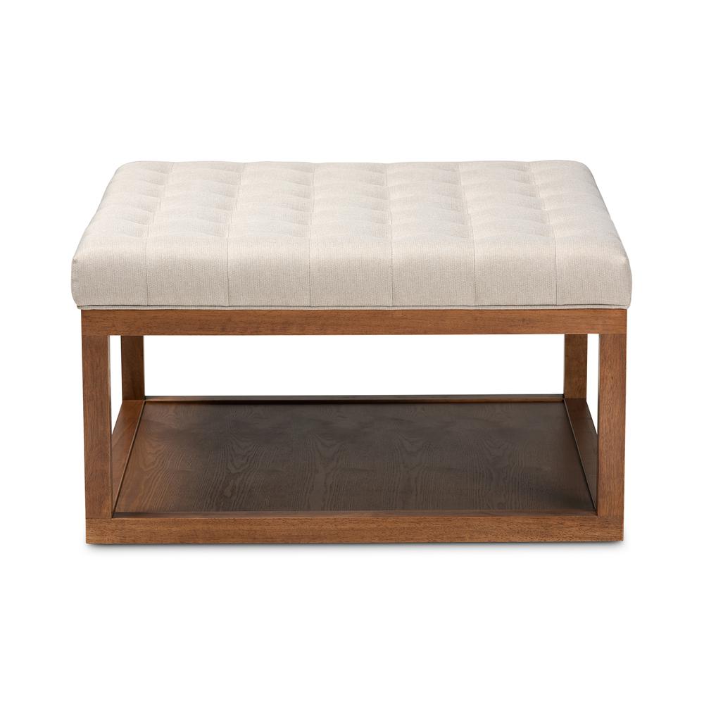 Beige Fabric Upholstered Walnut Finished Cocktail Ottoman. Picture 9