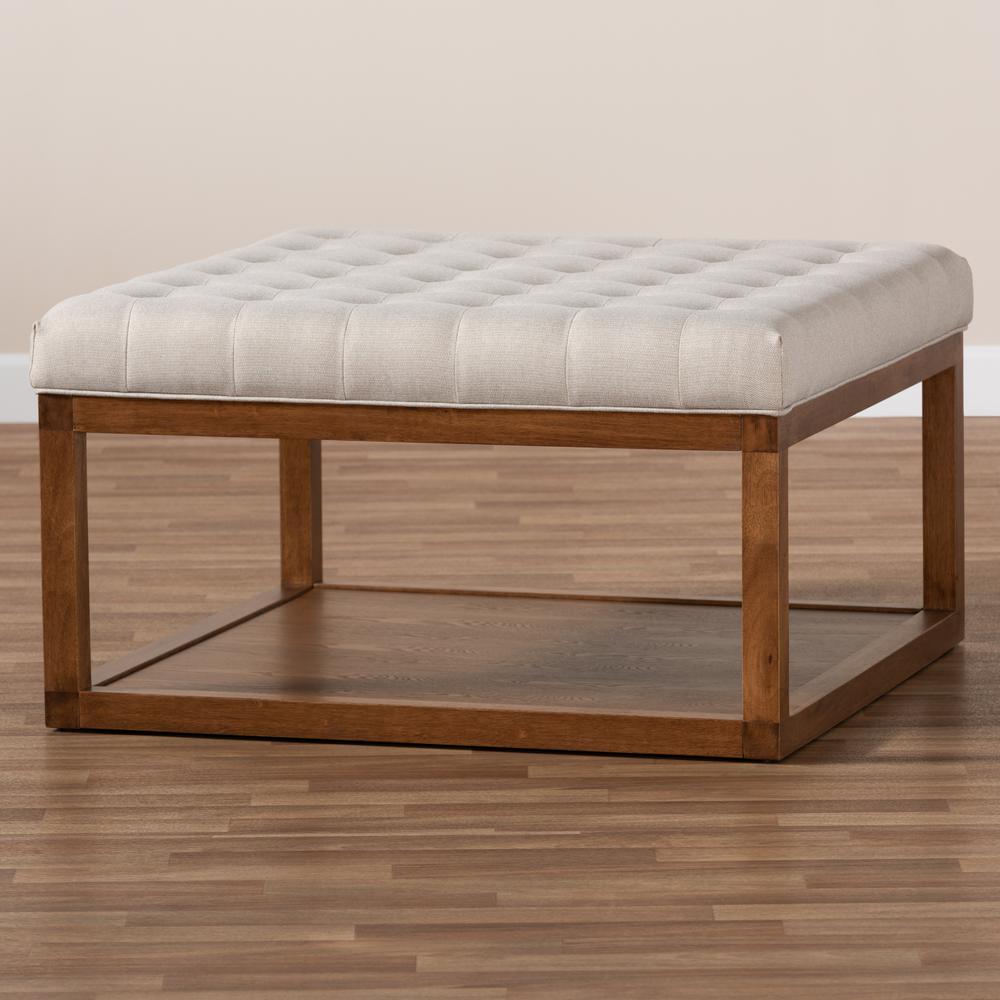 Baxton Studio Alvere Modern and Contemporary Beige Fabric Upholstered Walnut Finished Cocktail Ottoman. Picture 15
