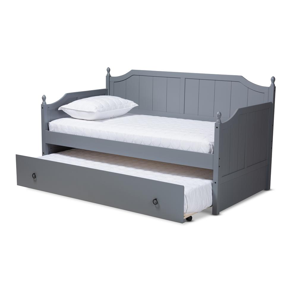 Millie Cottage Farmhouse Grey Finished Wood Twin Size Daybed with Trundle. Picture 12