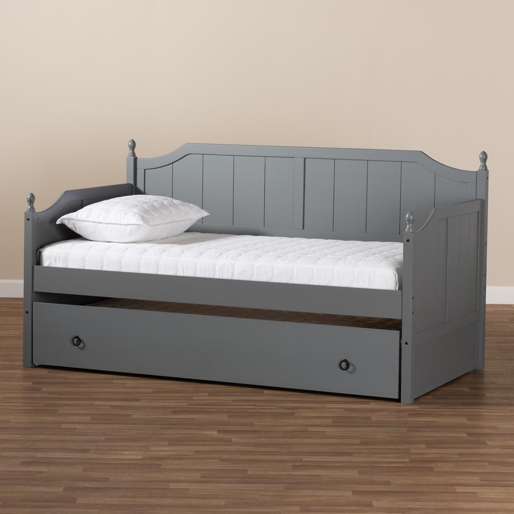 Millie Cottage Farmhouse Grey Finished Wood Twin Size Daybed with Trundle. Picture 19