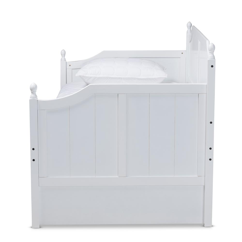 Millie Cottage Farmhouse White Finished Wood Twin Size Daybed with Trundle. Picture 13