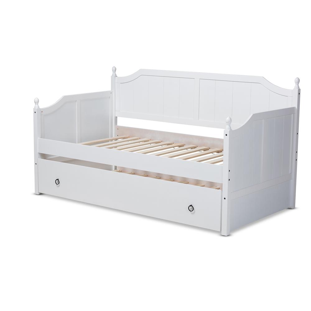 Millie Cottage Farmhouse White Finished Wood Twin Size Daybed with Trundle. Picture 14