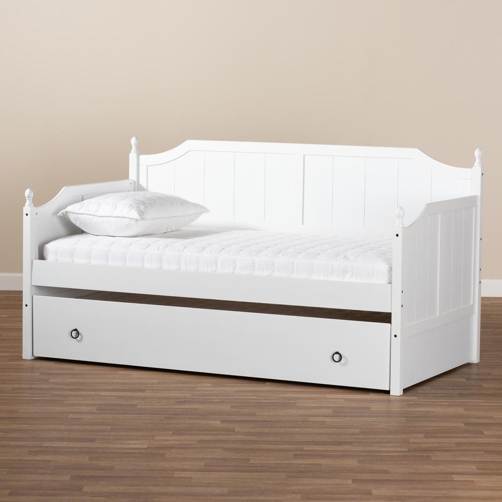 Millie Cottage Farmhouse White Finished Wood Twin Size Daybed with Trundle. Picture 19
