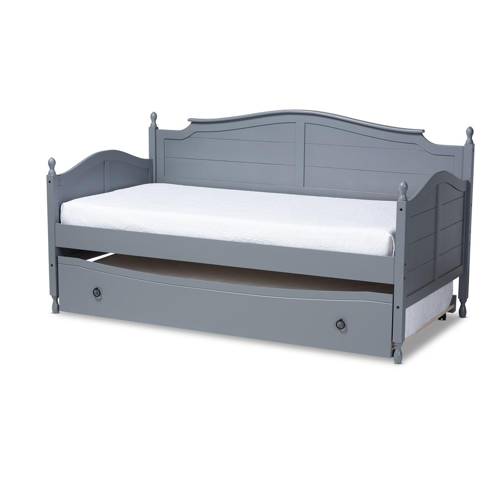 Grey Finished Wood Twin Size Daybed with Roll-Out Trundle Bed. Picture 13