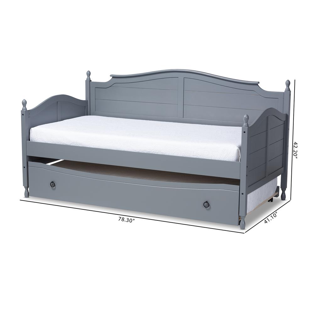 Grey Finished Wood Twin Size Daybed with Roll-Out Trundle Bed. Picture 24