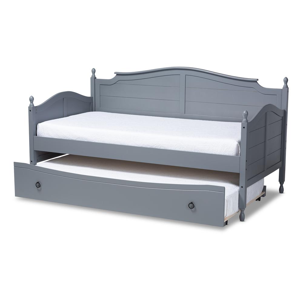 Grey Finished Wood Twin Size Daybed with Roll-Out Trundle Bed. Picture 14
