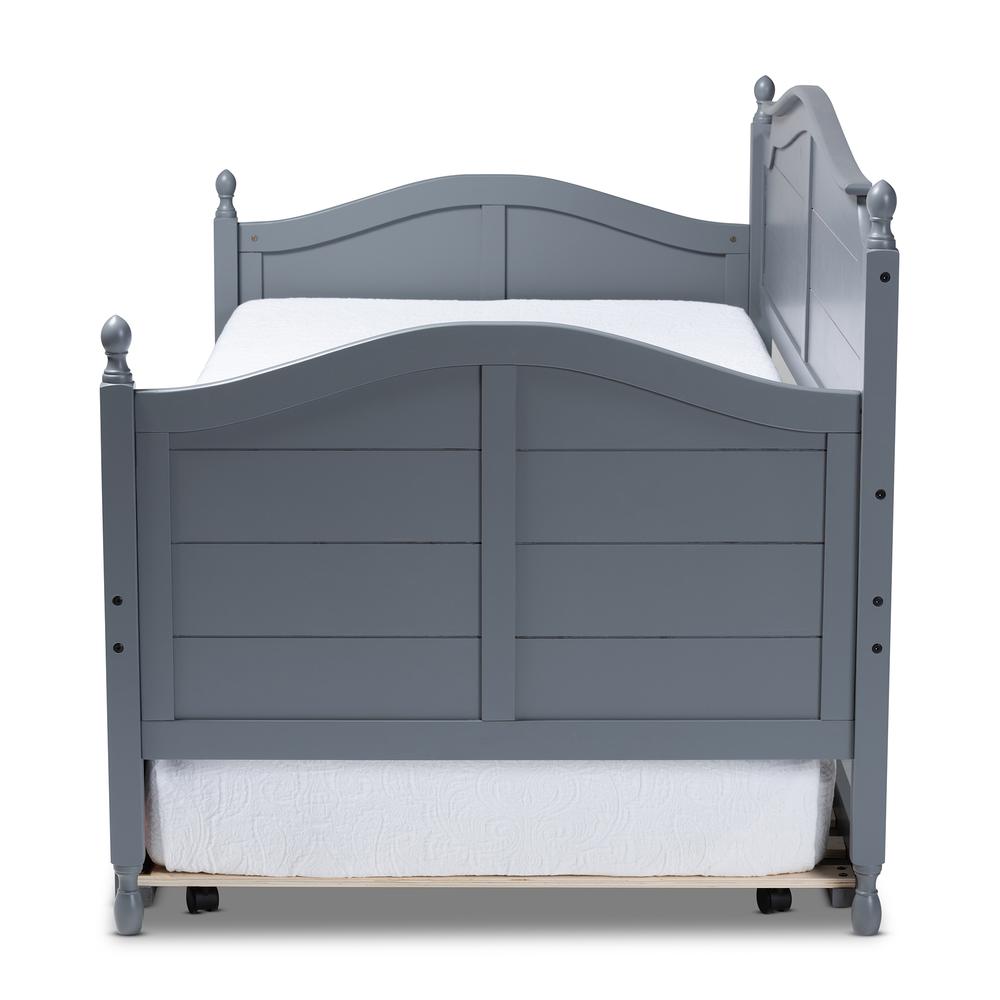 Grey Finished Wood Twin Size Daybed with Roll-Out Trundle Bed. Picture 15