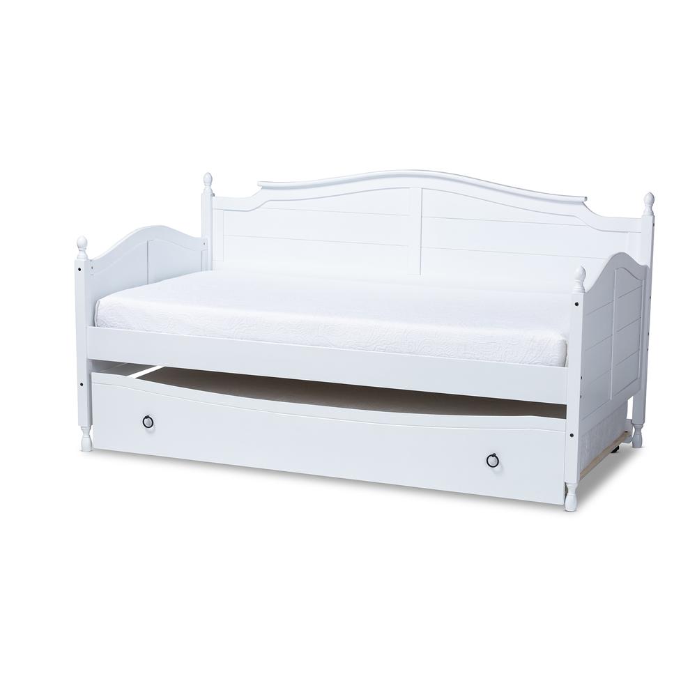 White Finished Wood Twin Size Daybed with Roll-Out Trundle Bed. Picture 13