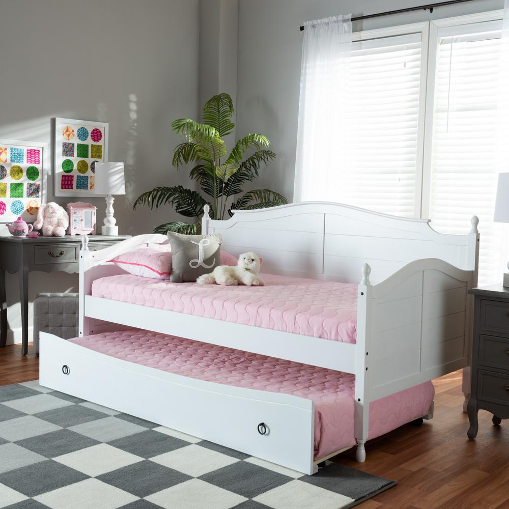 White Finished Wood Twin Size Daybed with Roll-Out Trundle Bed. Picture 22