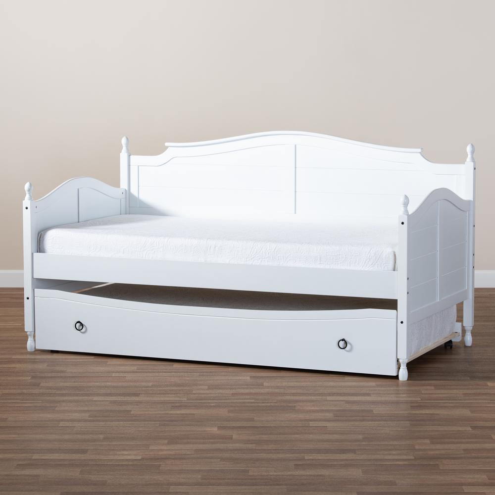 White Finished Wood Twin Size Daybed with Roll-Out Trundle Bed. Picture 23