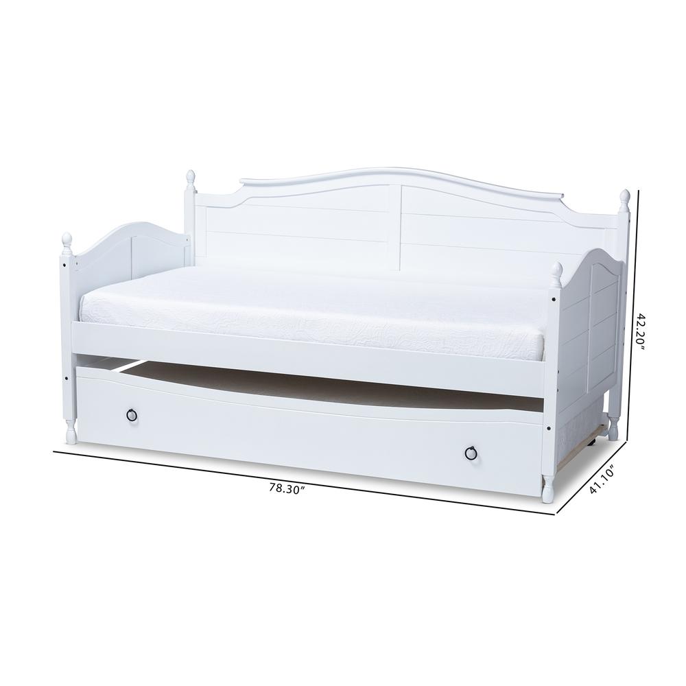 White Finished Wood Twin Size Daybed with Roll-Out Trundle Bed. Picture 24