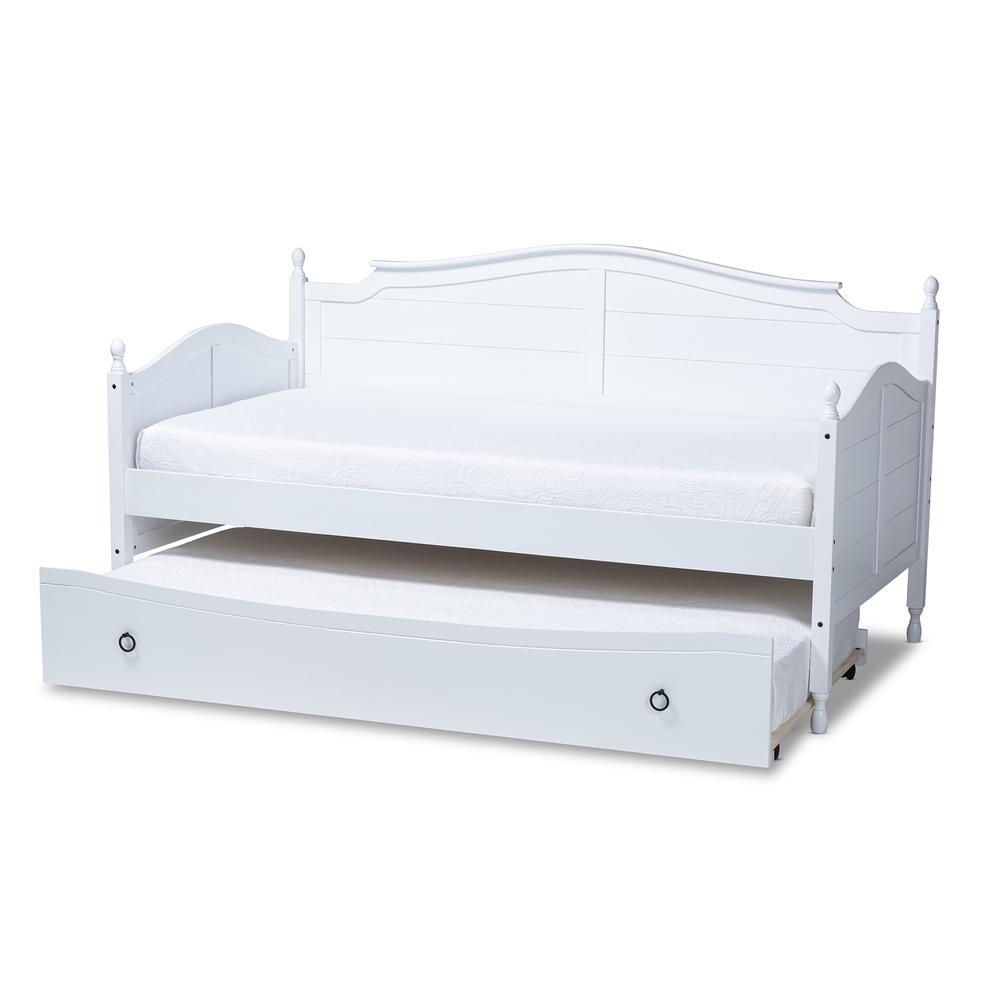 White Finished Wood Twin Size Daybed with Roll-Out Trundle Bed. Picture 14