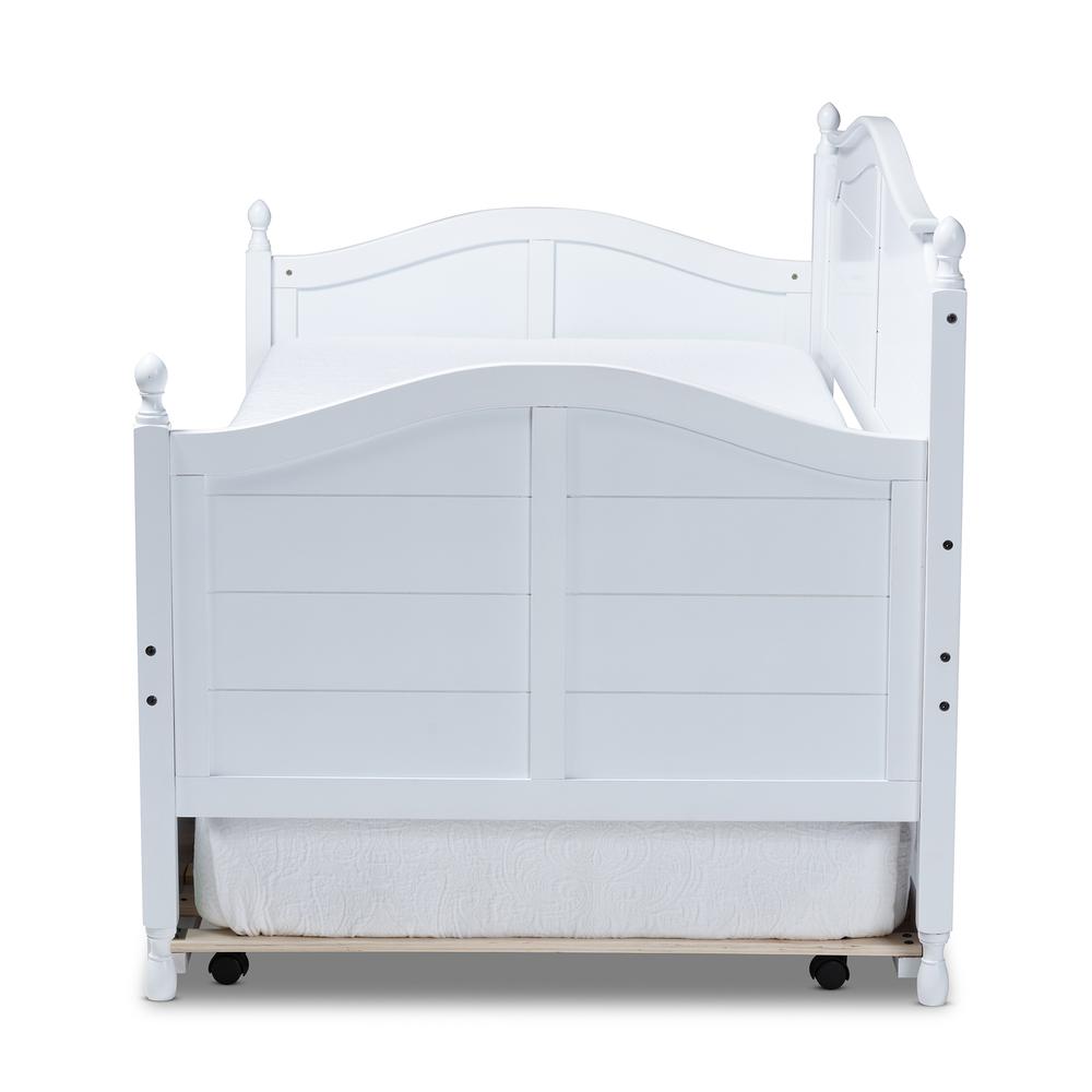 White Finished Wood Twin Size Daybed with Roll-Out Trundle Bed. Picture 15