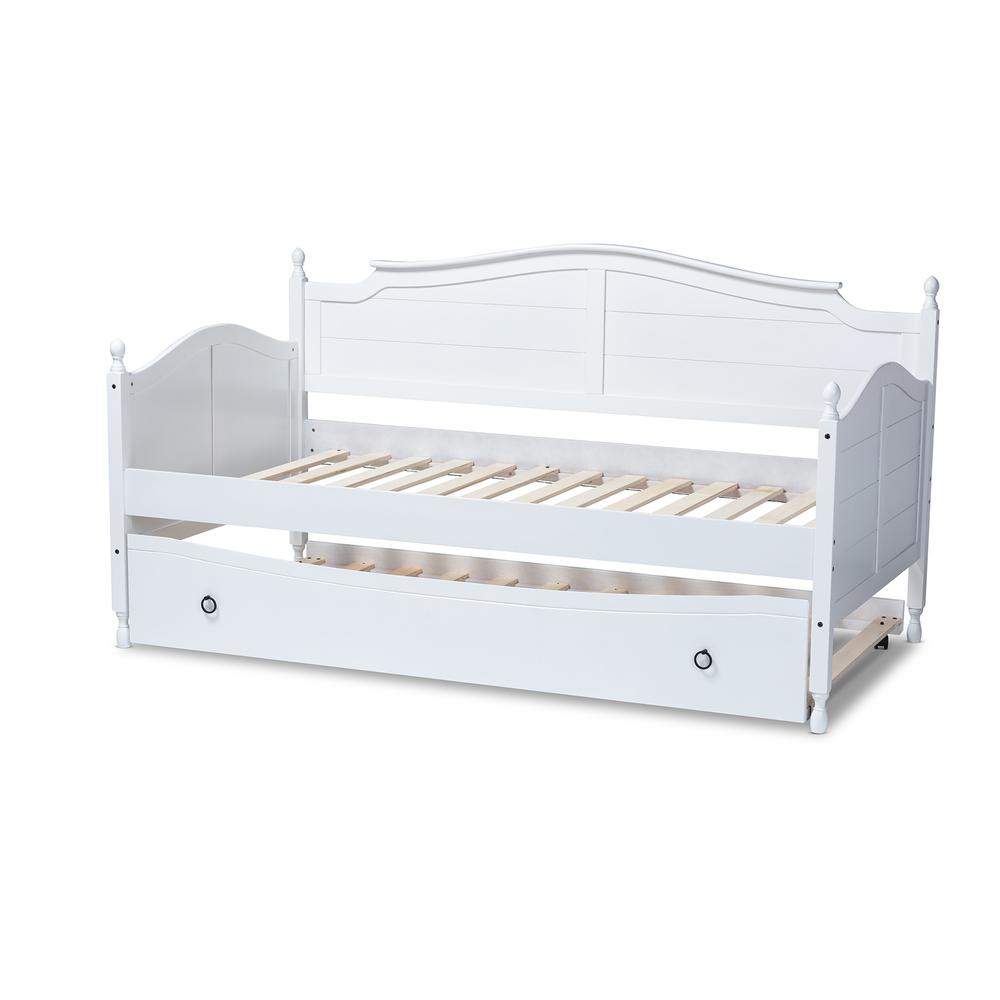 White Finished Wood Twin Size Daybed with Roll-Out Trundle Bed. Picture 16