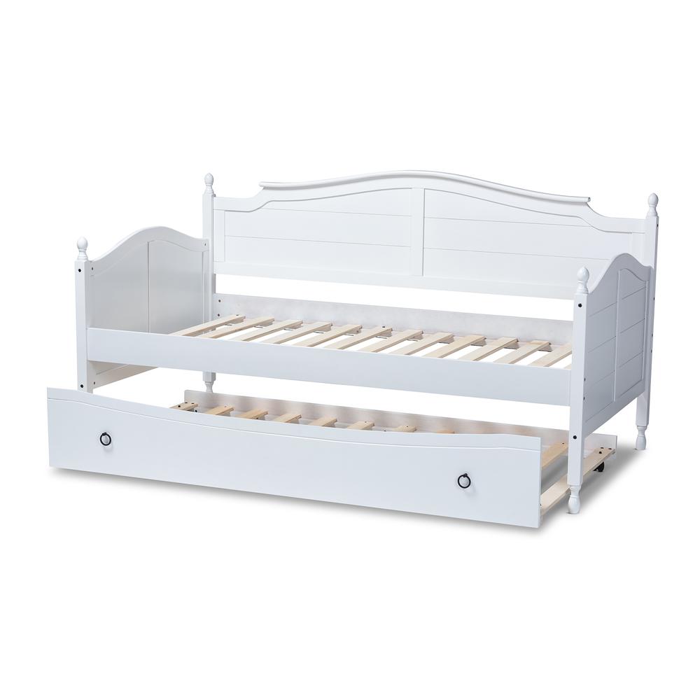 White Finished Wood Twin Size Daybed with Roll-Out Trundle Bed. Picture 17