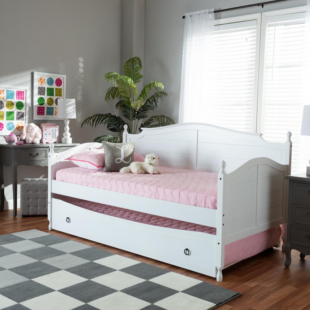 White Finished Wood Twin Size Daybed with Roll-Out Trundle Bed. Picture 21