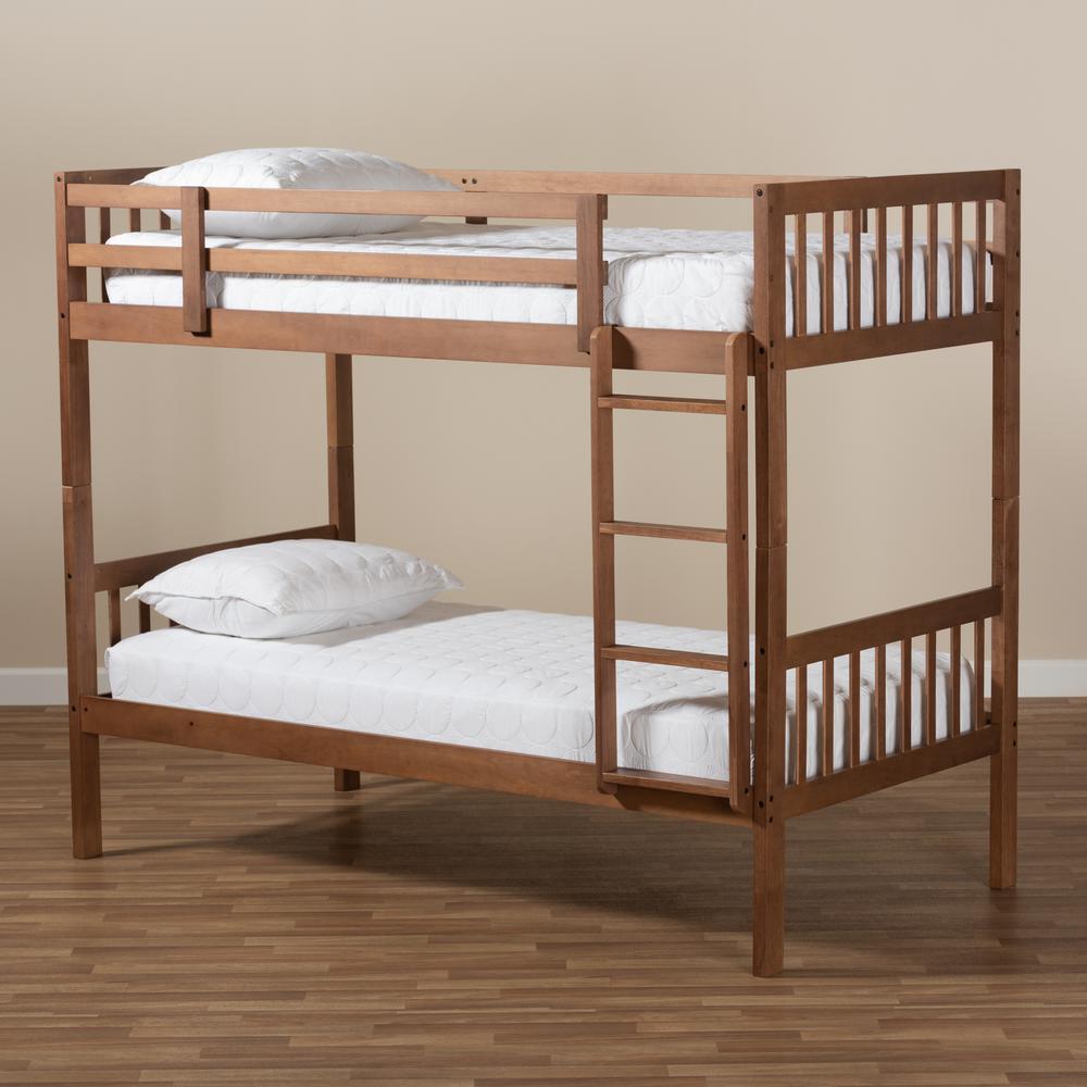 Baxton Studio Jude Modern and Contemporary Walnut Brown Finished Wood Twin Size Bunk Bed. Picture 7