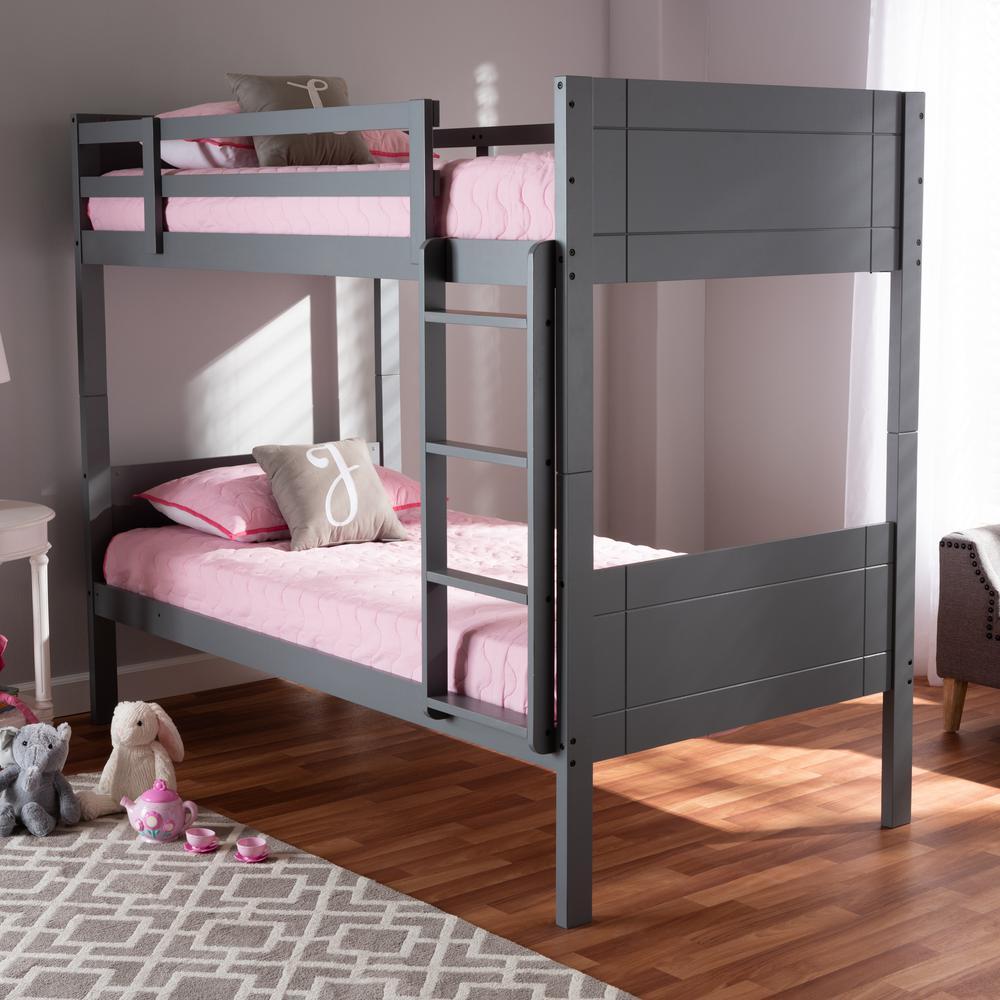 Elsie Modern and Contemporary Grey Finished Wood Twin Size Bunk Bed. Picture 12