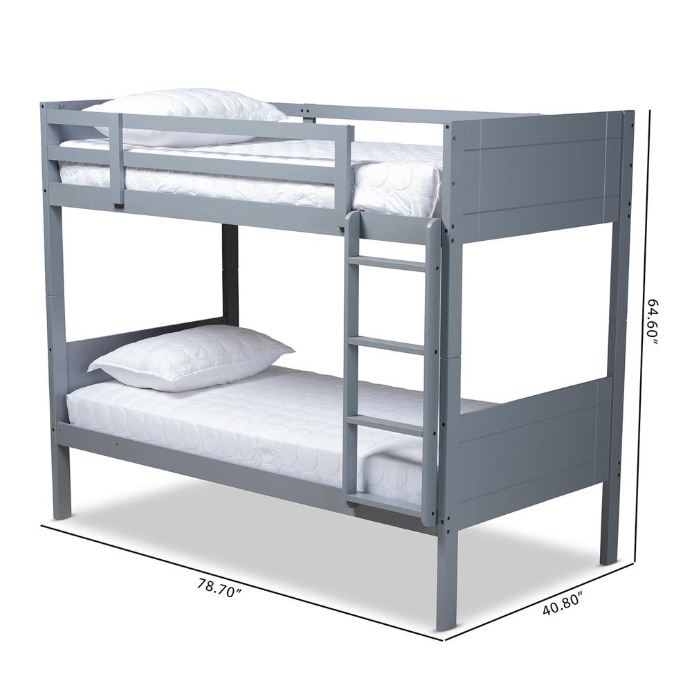 Elsie Modern and Contemporary Grey Finished Wood Twin Size Bunk Bed. Picture 14