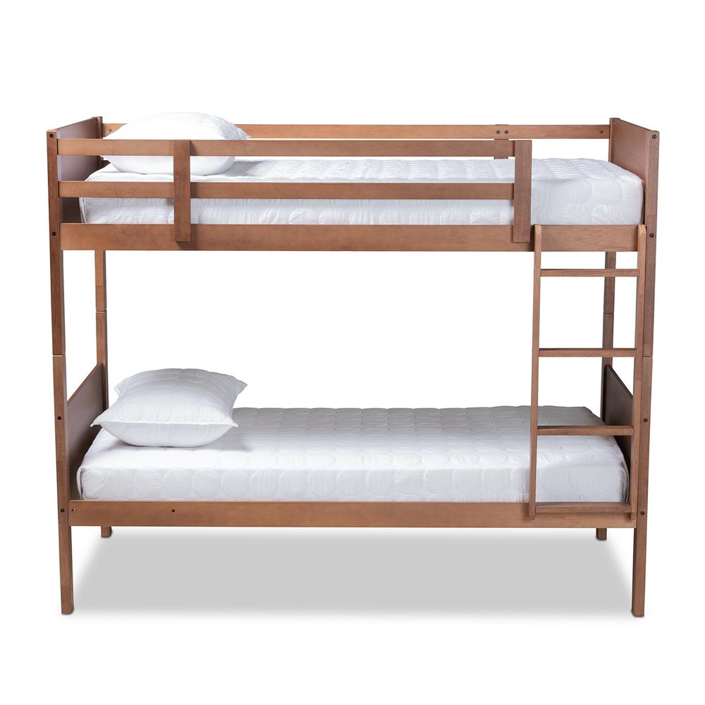 Elsie Modern and Contemporary Walnut Brown Finished Wood Twin Size Bunk Bed. Picture 9