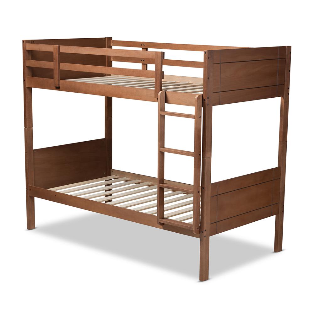 Elsie Modern and Contemporary Walnut Brown Finished Wood Twin Size Bunk Bed. Picture 10