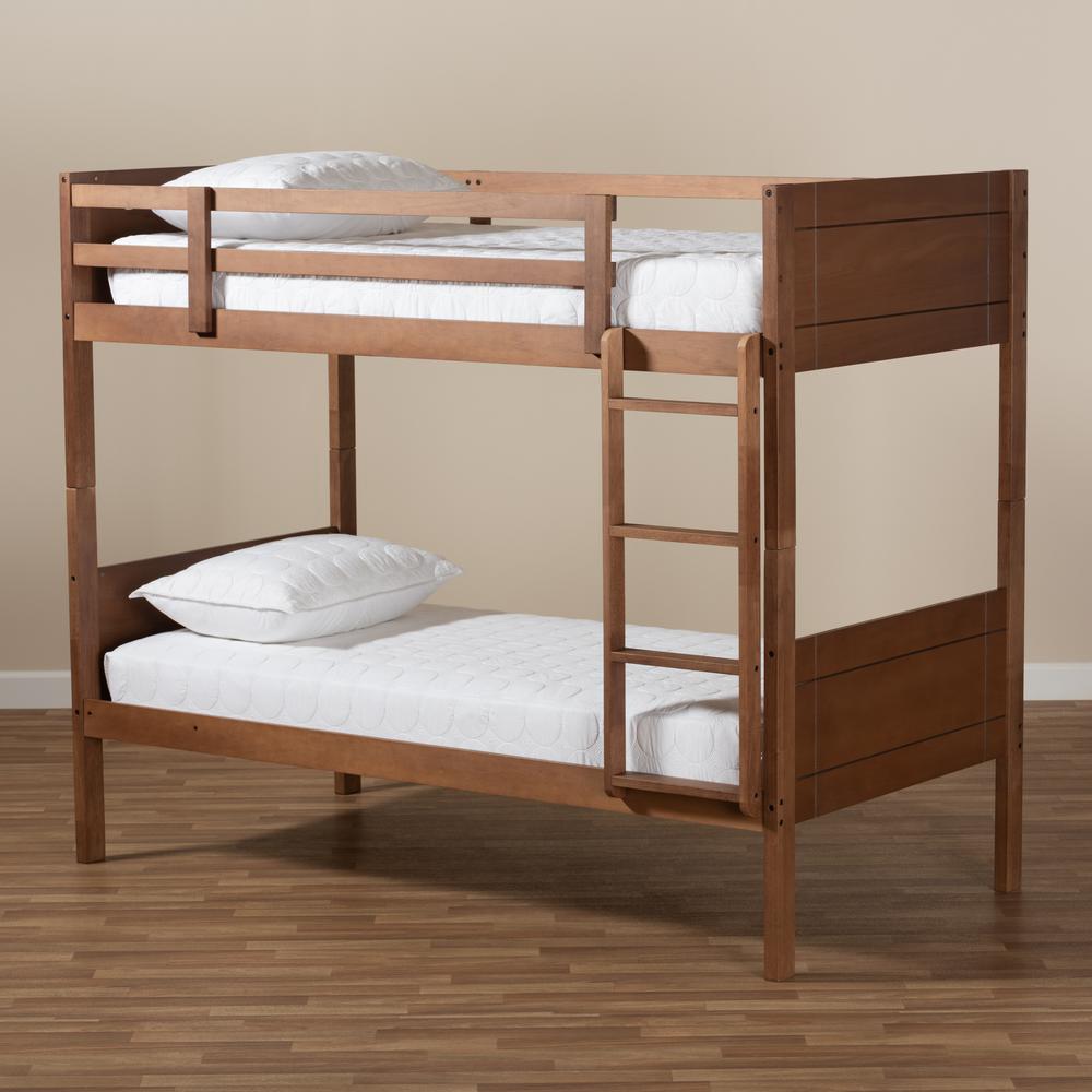 Elsie Modern and Contemporary Walnut Brown Finished Wood Twin Size Bunk Bed. Picture 8