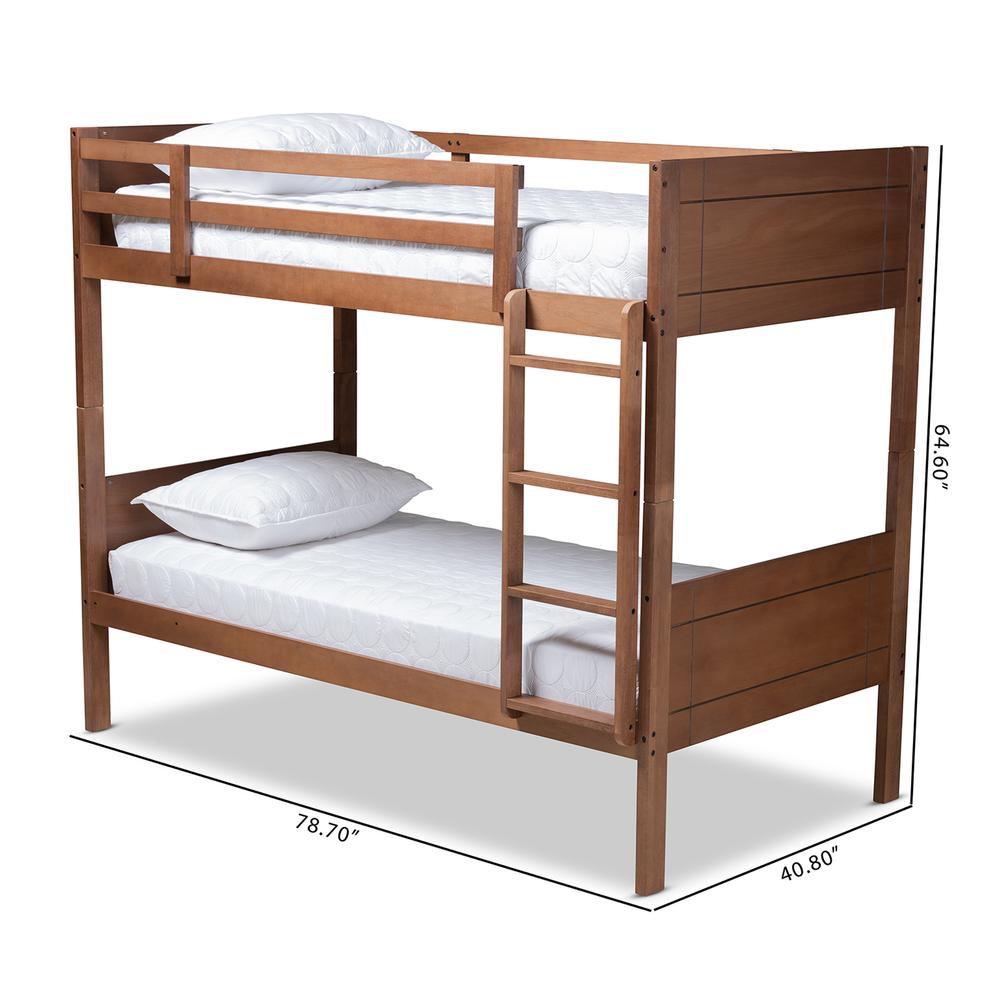 Elsie Modern and Contemporary Walnut Brown Finished Wood Twin Size Bunk Bed. Picture 14