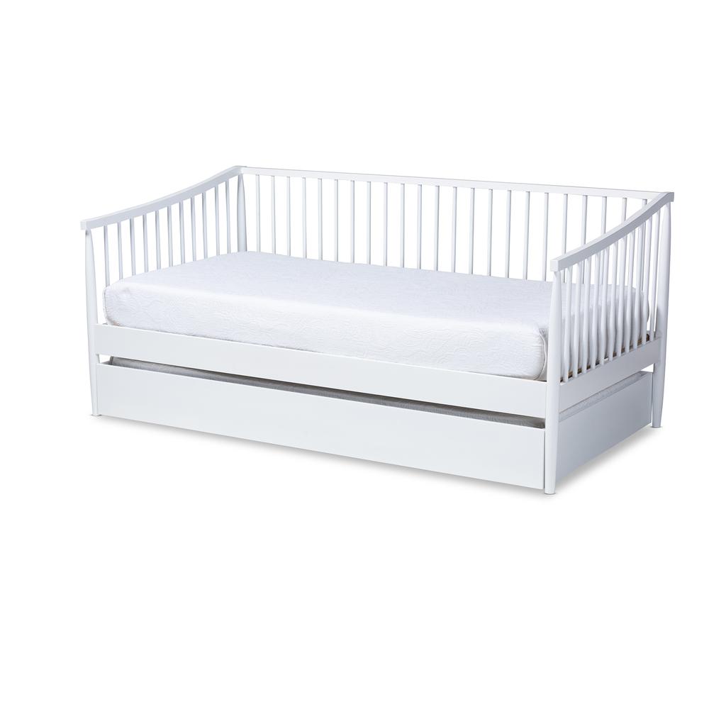 Traditional White Finished Wood Twin Size Spindle Daybed with Trundle. Picture 12