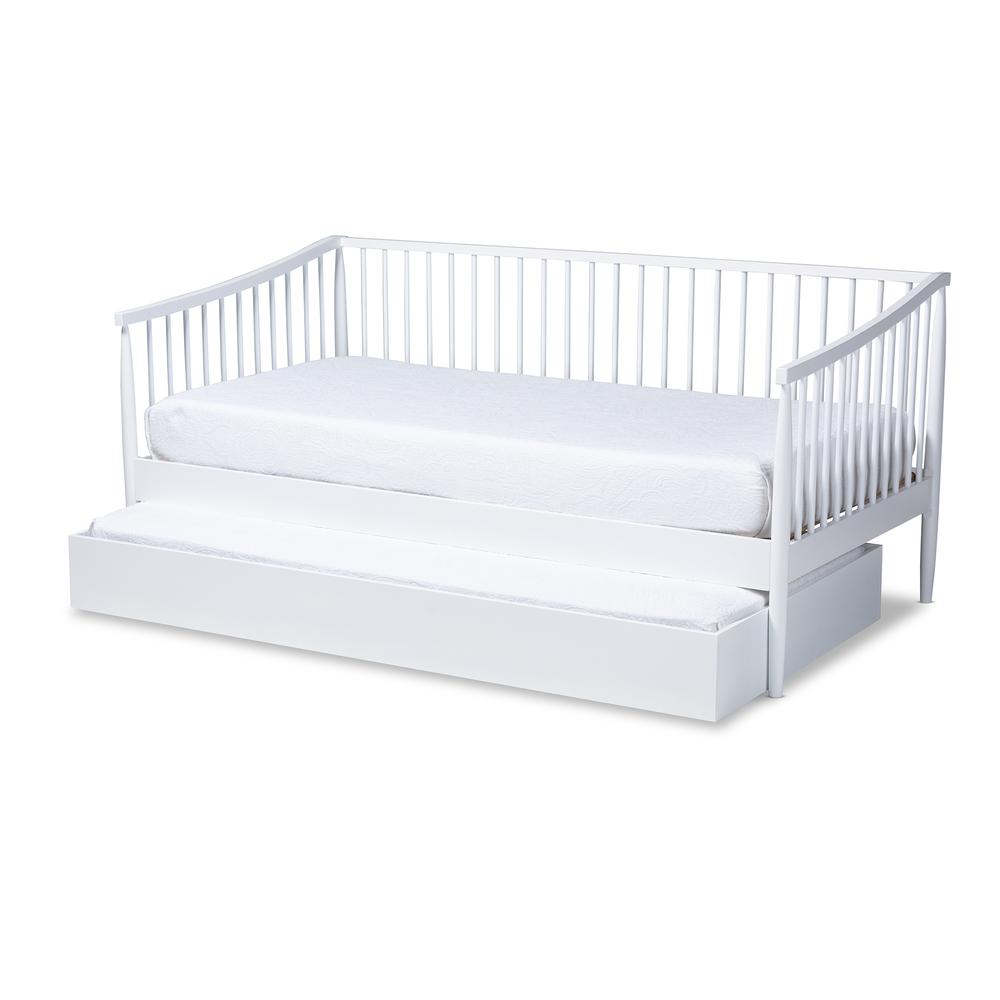 Traditional White Finished Wood Twin Size Spindle Daybed with Trundle. Picture 13