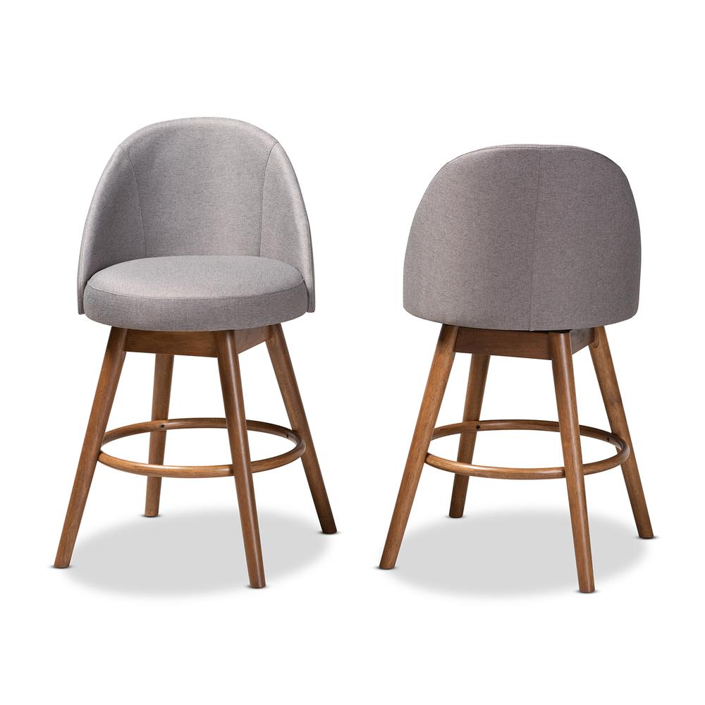 Grey Fabric Upholstered Walnut-Finished Wood Swivel Counter Stool Set of 2. Picture 10