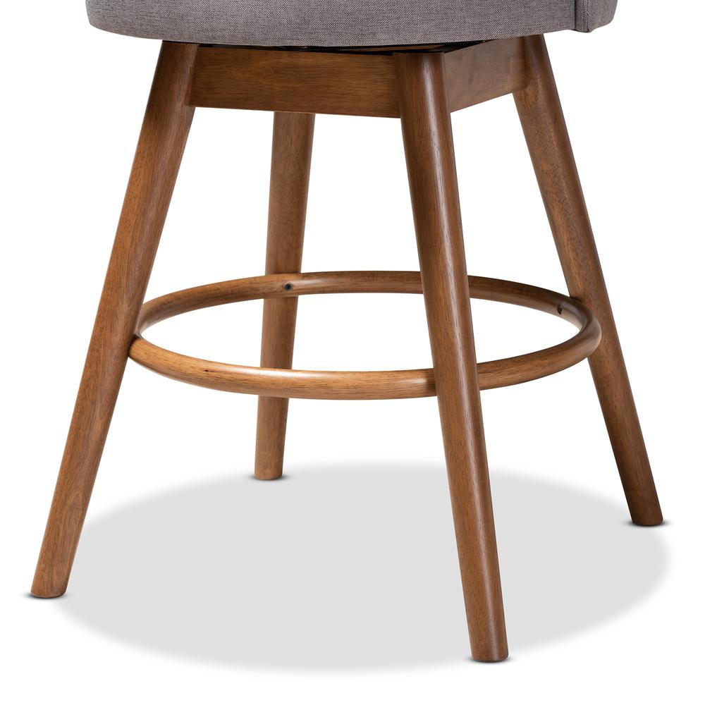 Grey Fabric Upholstered Walnut-Finished Wood Swivel Counter Stool Set of 2. Picture 13