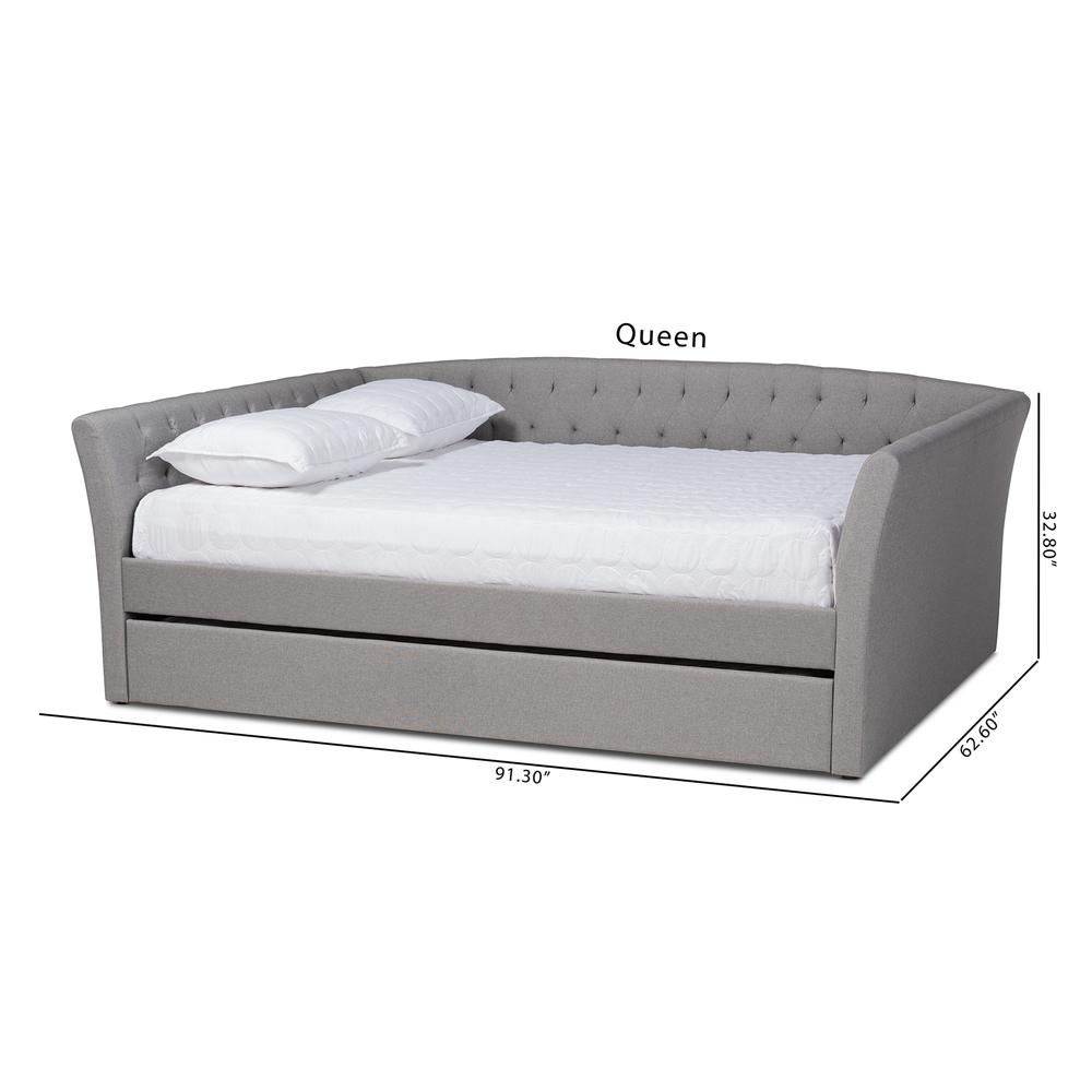 Light Grey Fabric Upholstered Full Size Daybed with Roll-Out Trundle Bed. Picture 22