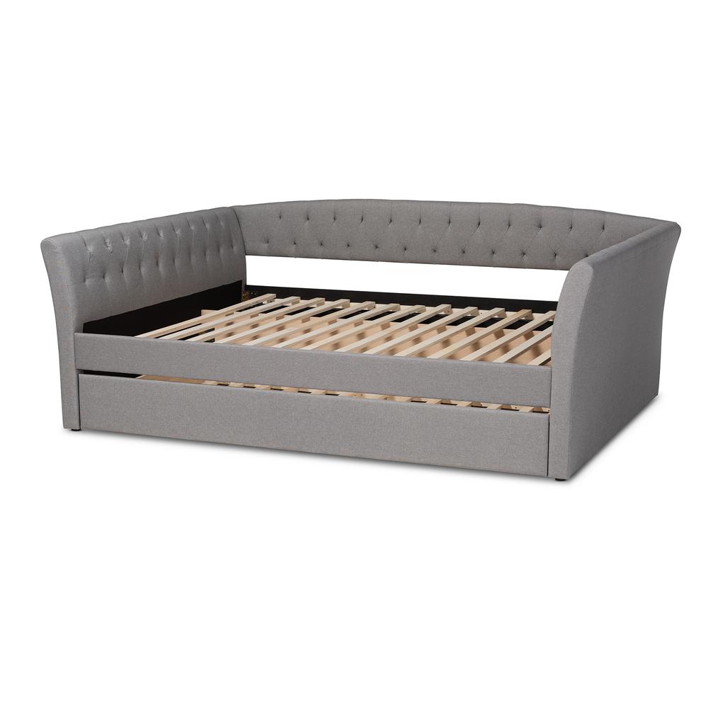 Light Grey Fabric Upholstered Full Size Daybed with Roll-Out Trundle Bed. Picture 15