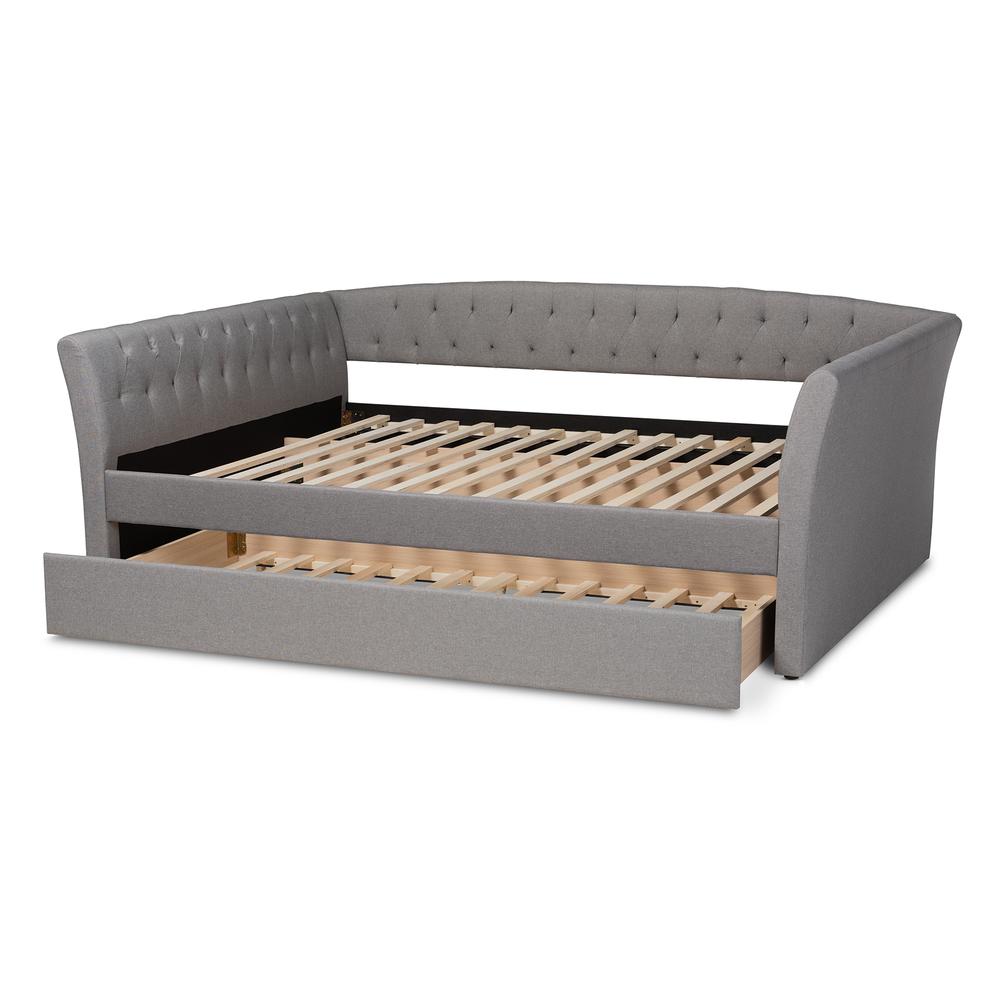 Light Grey Fabric Upholstered Full Size Daybed with Roll-Out Trundle Bed. Picture 16