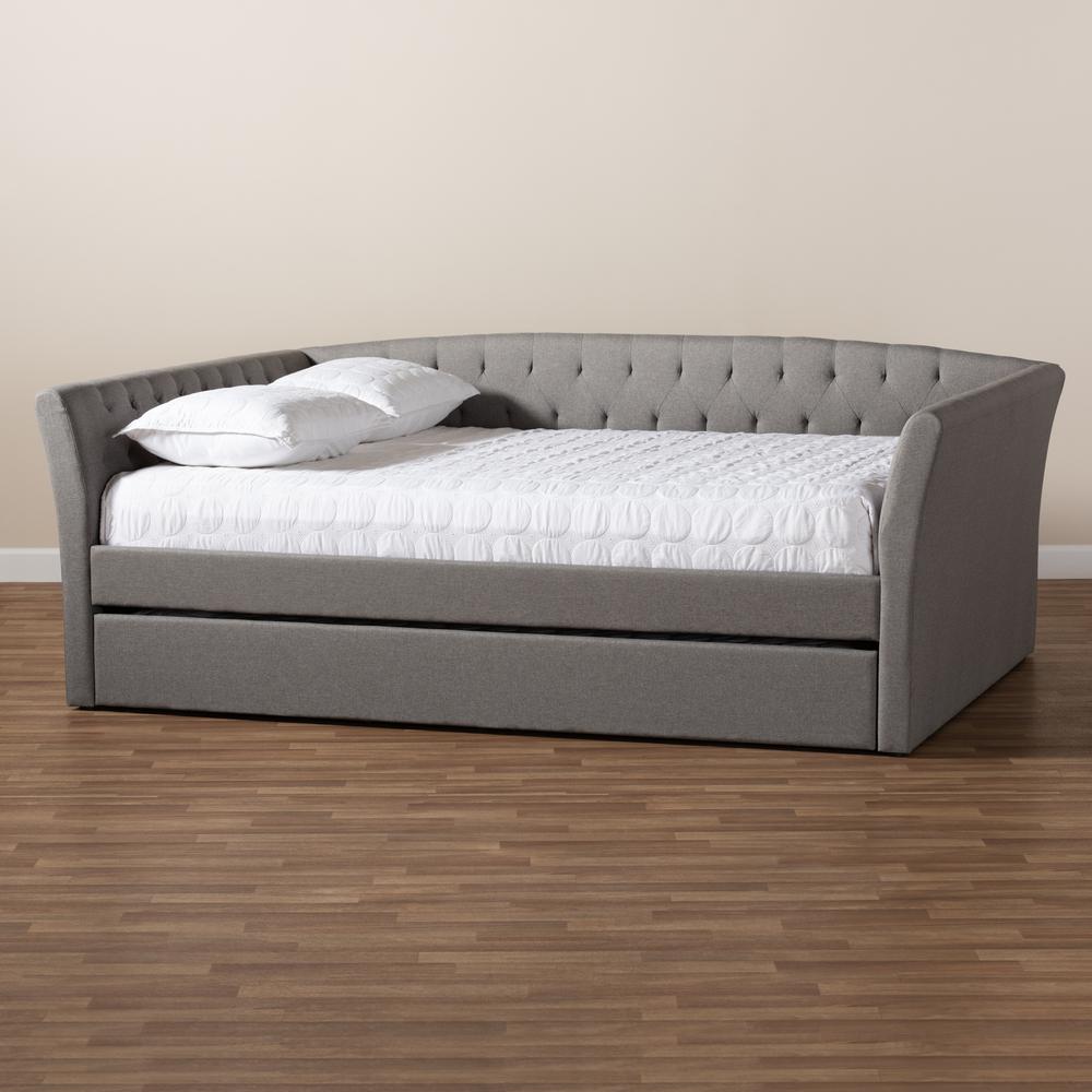Light Grey Fabric Upholstered Full Size Daybed with Roll-Out Trundle Bed. Picture 20