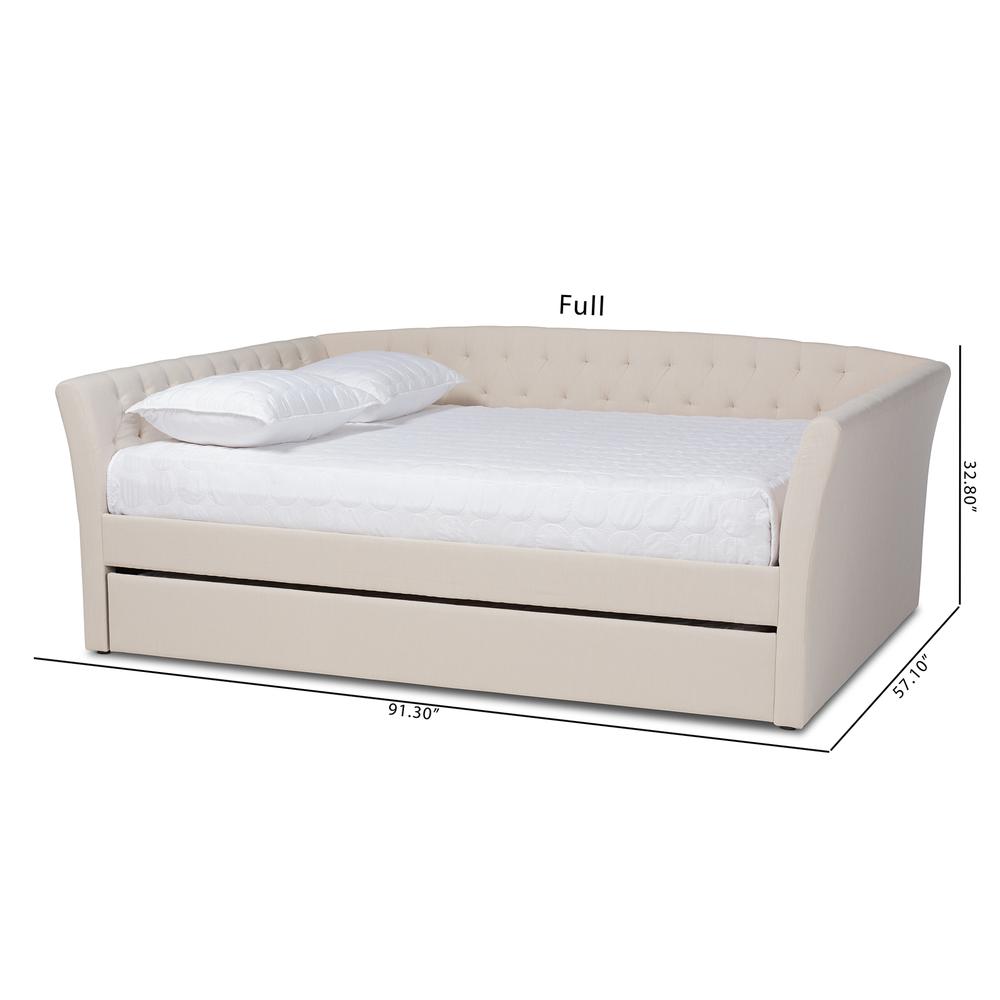 Beige Fabric Upholstered Full Size Daybed with Roll-Out Trundle Bed. Picture 21