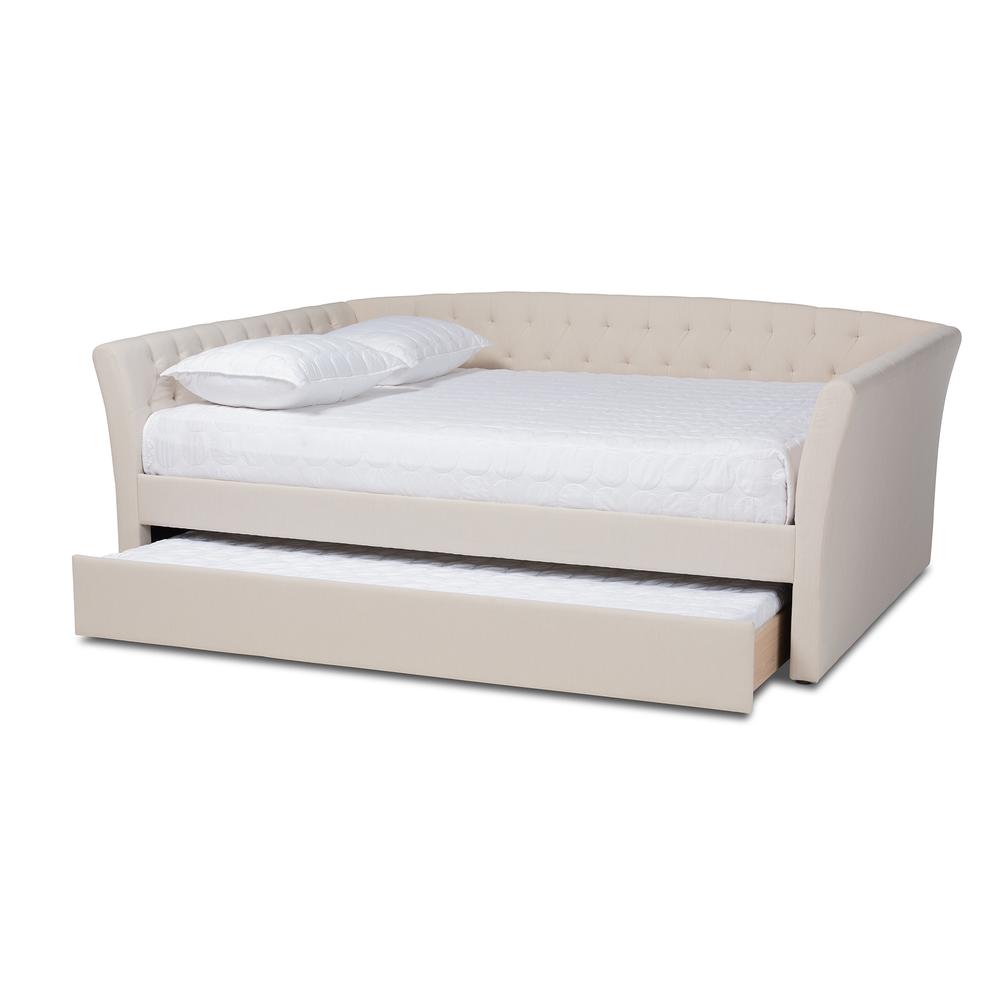 Beige Fabric Upholstered Full Size Daybed with Roll-Out Trundle Bed. Picture 13