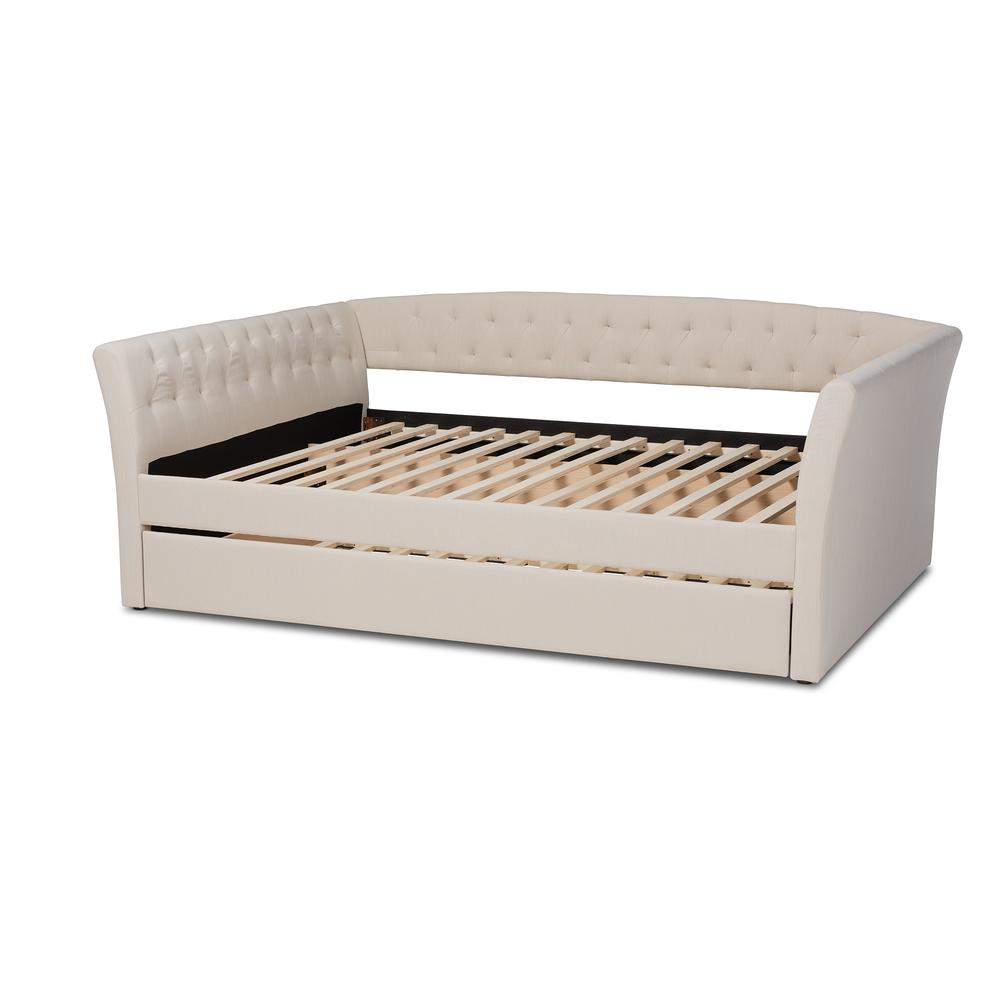 Beige Fabric Upholstered Full Size Daybed with Roll-Out Trundle Bed. Picture 15