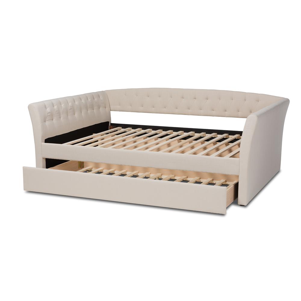 Beige Fabric Upholstered Full Size Daybed with Roll-Out Trundle Bed. Picture 16