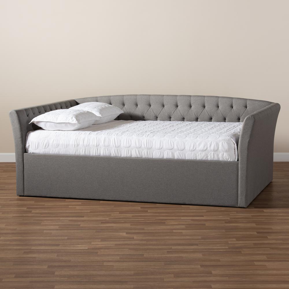 Delora Modern and Contemporary Light Grey Fabric Upholstered Full Size Daybed. Picture 14
