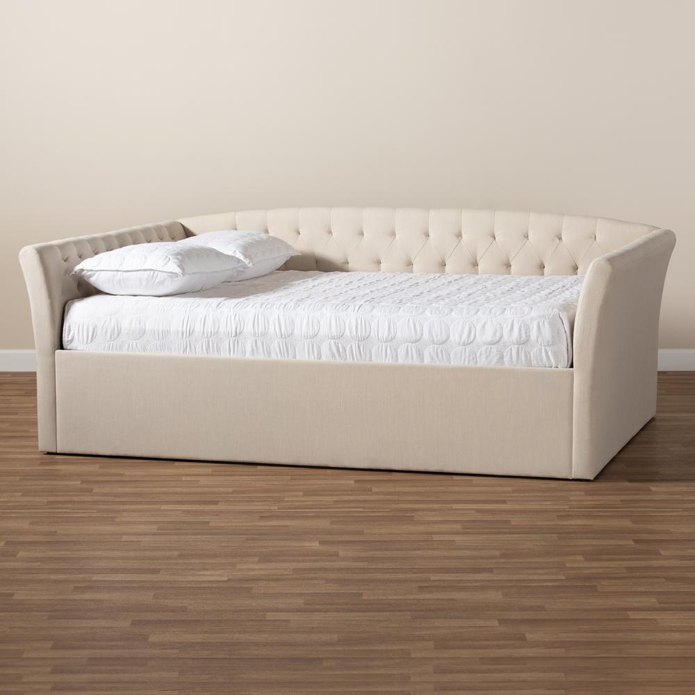 Delora Modern and Contemporary Beige Fabric Upholstered Queen Size Daybed. Picture 14