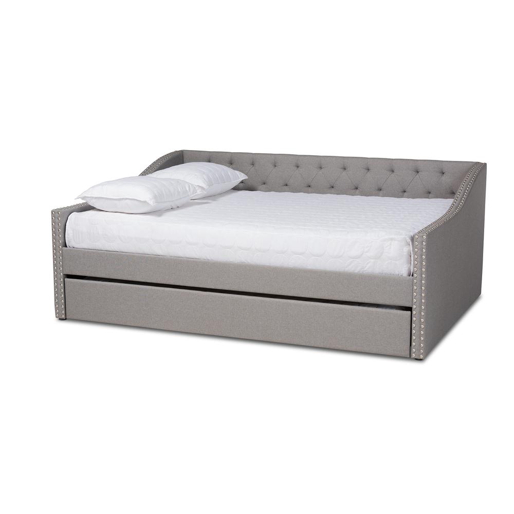 Light Grey Fabric Upholstered Full Size Daybed with Roll-Out Trundle Bed. Picture 13