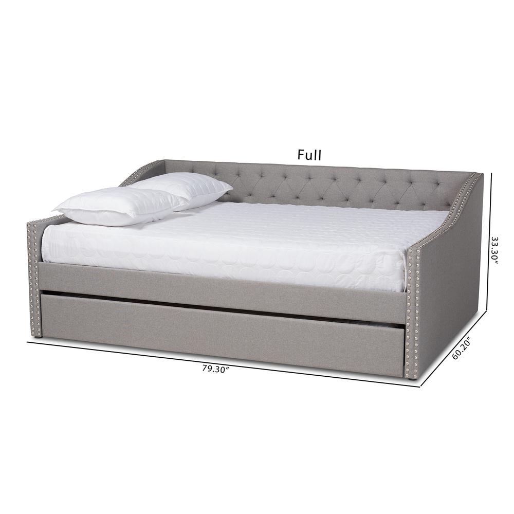 Baxton Studio Haylie Modern and Contemporary Light Grey Fabric Upholstered Queen Size Daybed with Roll-Out Trundle Bed. Picture 11